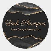 Marmeren Agate Lash Shampoo Zwart en Goud Ronde Sticker (Voorkant)