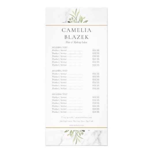 Marmeren Aquarel Groensalon Service Menu (Voorkant)