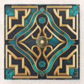 Marmeren Art Deco Grieks Groen Goud Mandala Luxe Glazen Onderzetter (Voorkant)
