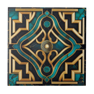Marmeren Art Deco Grieks Zee Groen Goud Mandala Tegeltje