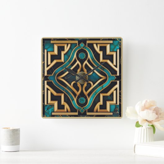Marmeren Art Deco Griekse Groene Gouden Mandala Lu Vierkante Klok (Huis)