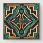Marmeren Art Deco Griekse Groene Gouden Mandala Lu Vierkante Klok (Voorkant)
