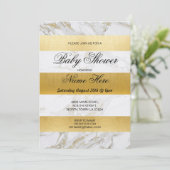 Marmeren Baby shower Nodig Stripe White Gold Party Kaart (Staand voorkant)
