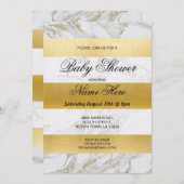 Marmeren Baby shower Nodig Stripe White Gold Party Kaart (Voorkant / Achterkant)