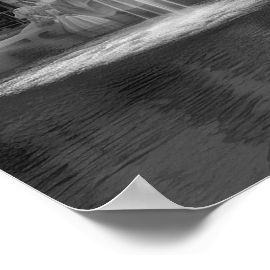 Marmeren beeldfontein in Italiaans piazza B&W foto Poster (Hoek)