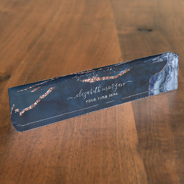 Marmeren Blauw Roos Gold Folie Agaat Signature Scr Naambordje