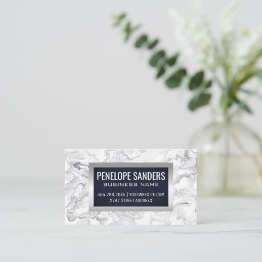 Marmeren blauwe achtergrond | Zilver Metaal Visitekaartje (Staand voorkant)