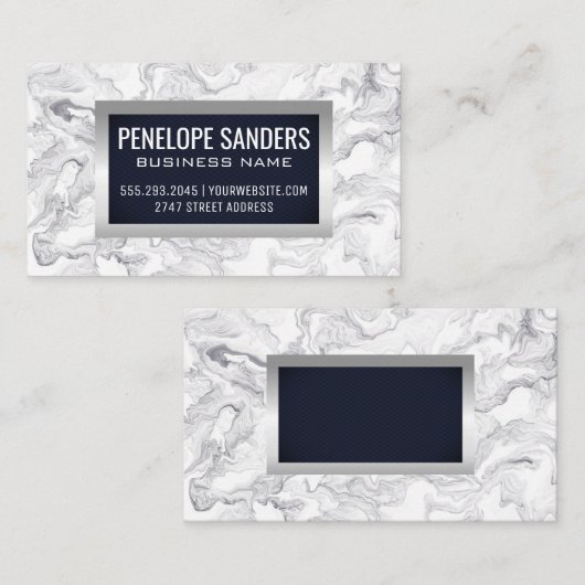 Marmeren blauwe achtergrond | Zilver Metaal Visitekaartje (Voorkant / Achterkant)