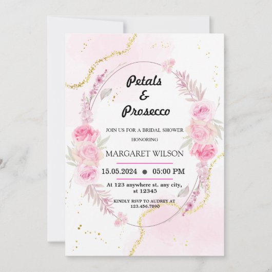 Marmeren bloemblaadjes en Prosecco Vrijgezellenfee Kaart (Voorkant)