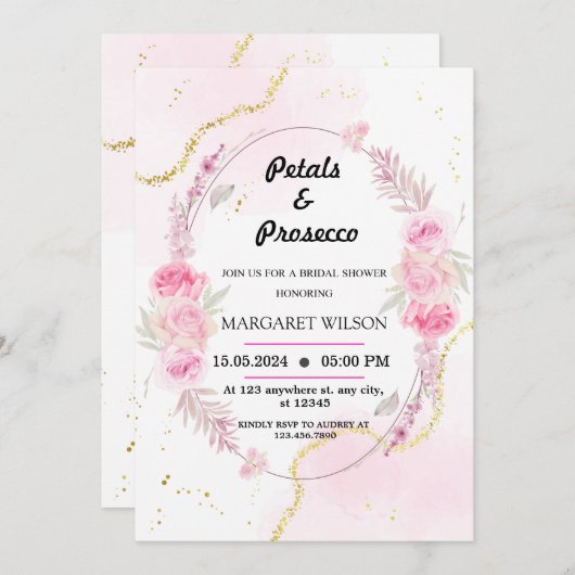 Marmeren bloemblaadjes en Prosecco Vrijgezellenfee Kaart (Voorkant / Achterkant)