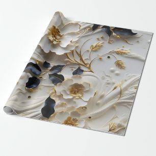 Marmeren bloemen en bladeren, blauw goud cadeaupapier