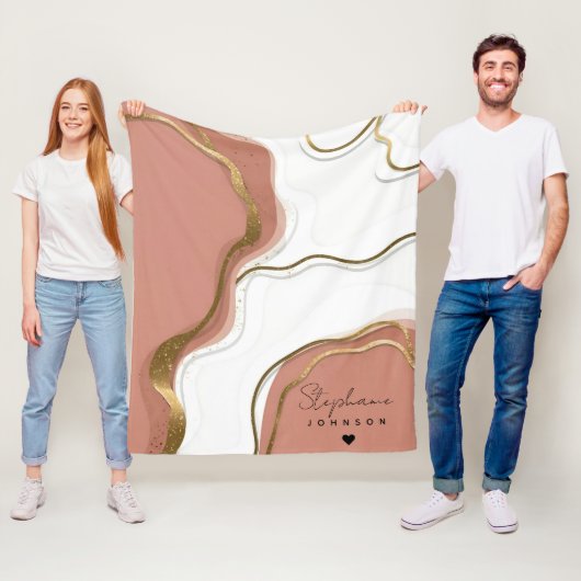 Marmeren Blush Roze Gouden Agaat Gepersonaliseerd  Fleece Deken (In situ)