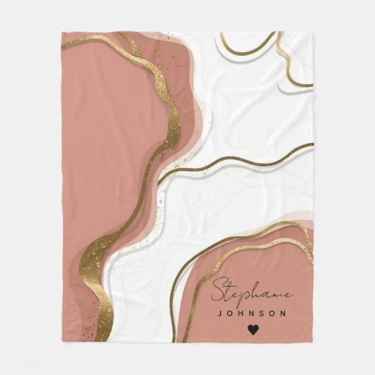 Marmeren Blush Roze Gouden Agaat Gepersonaliseerd Fleece Deken (Voorkant)