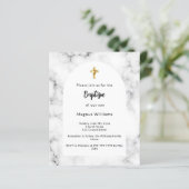 Marmeren boog gouden kruis doop uitnodiging (Staand voorkant)