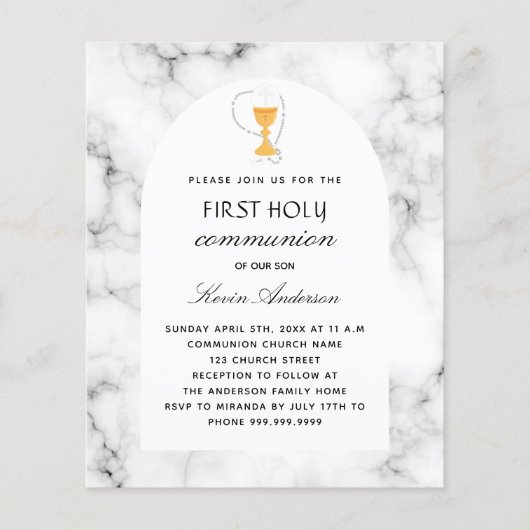 Marmeren boogkelk eerste communie uitnodiging (Voorkant)