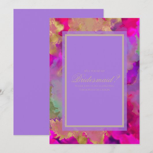 Marmeren bruidsmeisje roze, paarse en gouden uitno save the date (Voorkant / Achterkant)