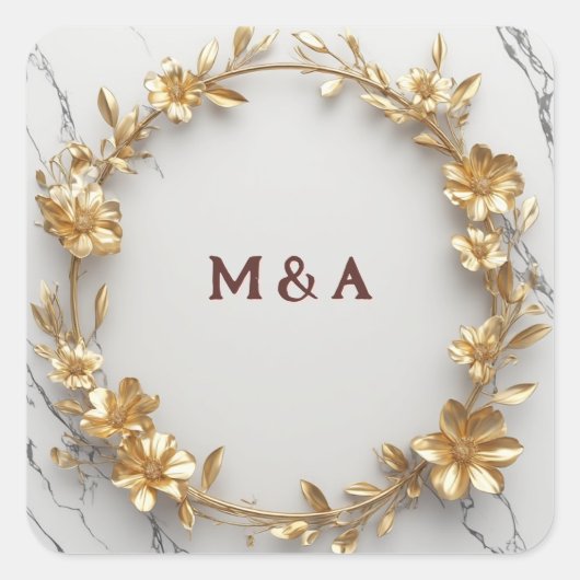 Marmeren Centrum Gouden Bloemenkrans Label ✨ (Voorkant)