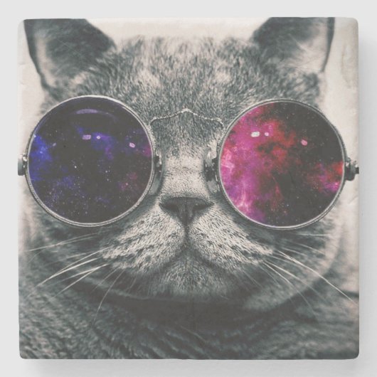 Marmeren Coaster - Coole Kat Stenen Onderzetter (Voorkant)