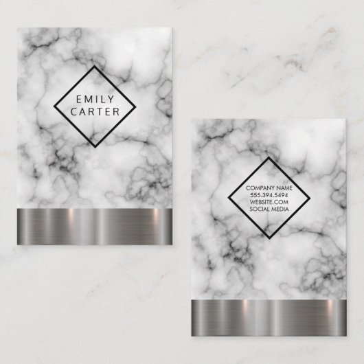 Marmeren Diamant Grens Zilveren Metallic Trim Visitekaartje (Voorkant / Achterkant)