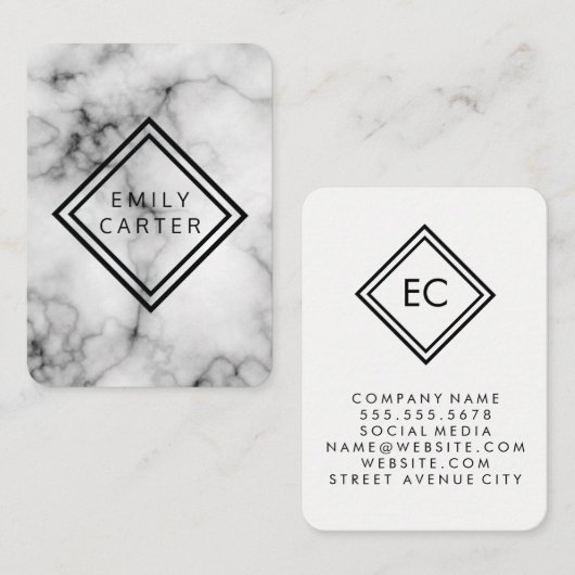 Marmeren diamant rand visitekaartje (Voorkant / Achterkant)