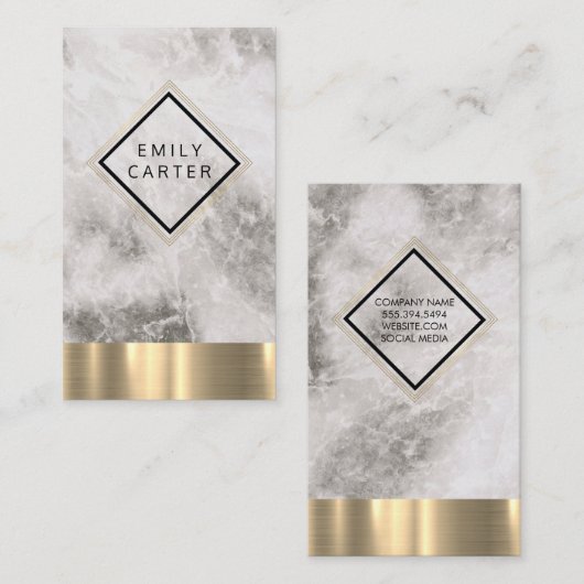 Marmeren diamantgrens gouden lijnen visitekaartje (Voorkant / Achterkant)