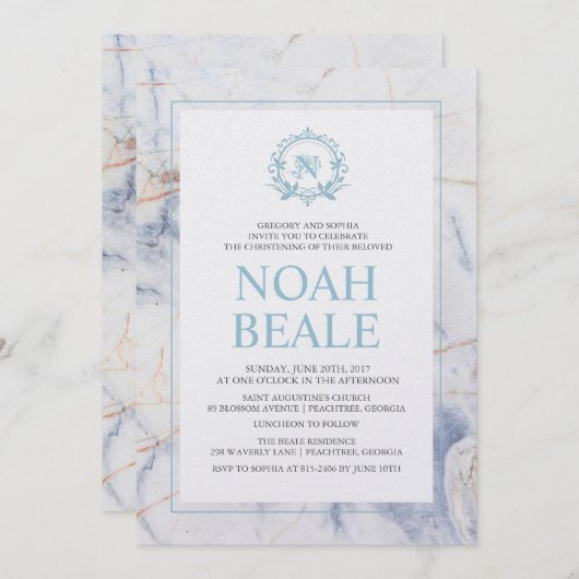 Marmeren doopuitnodiging kaart (Voorkant / Achterkant)