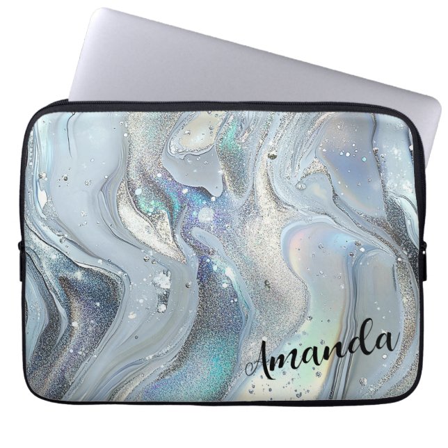 Marmeren Dromen in Blauw Laptop Sleeve (Voorkant)