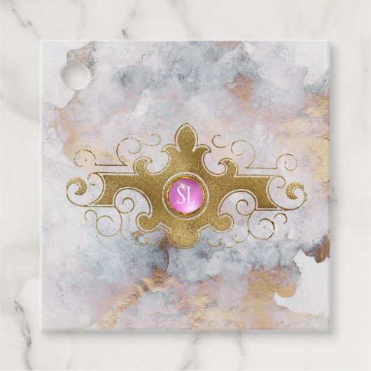 Marmeren edelsteenmonogram bedankjes labels (Voorkant)
