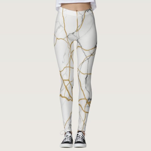 Marmeren Effect met Gouden Aderen Leggings (Voorkant)