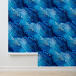 Marmeren Effect Shimmer Blauw Europese esthetiek Behang