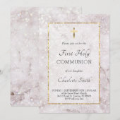 marmeren elegante uitnodiging voor de Eerste Commu (Voorkant / Achterkant)