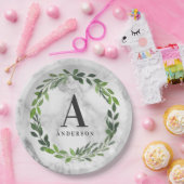 Marmeren en aquarel krans initiaal papieren bordje (Feest)