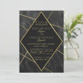 Marmeren en Gouden Art Deco Geometrische Slate Wed Kaart (Staand voorkant)