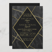 Marmeren en Gouden Art Deco Geometrische Slate Wed Kaart (Voorkant / Achterkant)