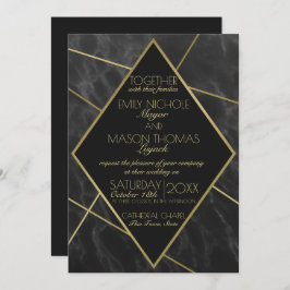Marmeren en Gouden Art Deco Geometrische Slate Wed Kaart