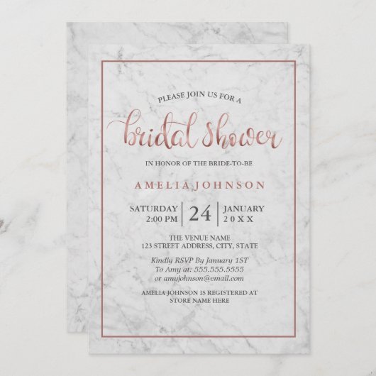 marmeren Faux roos gouden bruidsdouche Uitnodiging (Voorkant / Achterkant)