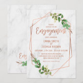 Marmeren Foliage Roos Gouden Kalligrafie Verloving Kaart (Voorkant / Achterkant)