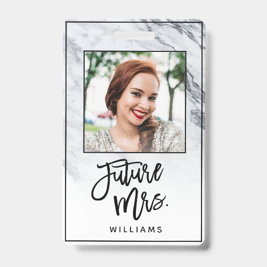 Marmeren Future Mrs. Bruid Bachelorette Party Foto Badge (Voorzijde)