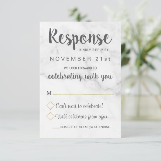 Marmeren Geometrische Elegante Trouw RSVP Kaart (Staand voorkant)