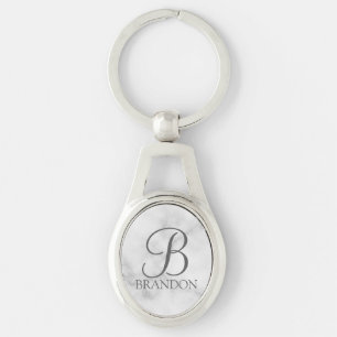 Marmeren gepersonaliseerde script monogram en naam sleutelhanger