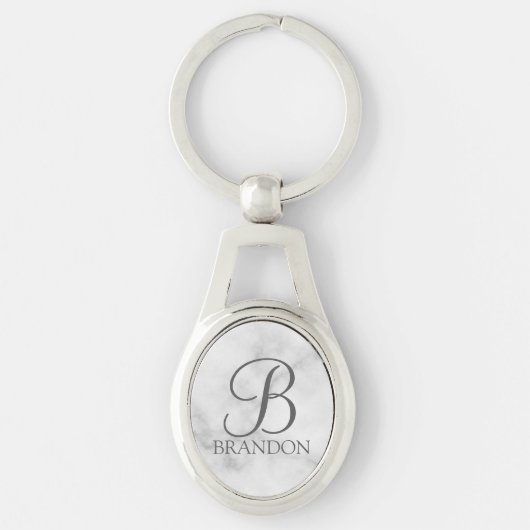 Marmeren gepersonaliseerde script monogram en naam sleutelhanger (Voorkant)