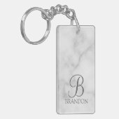 Marmeren gepersonaliseerde script monogram en naam sleutelhanger (Voorkant Links)