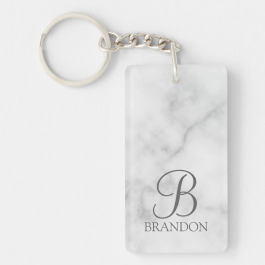 Marmeren gepersonaliseerde script monogram en naam sleutelhanger (Voorkant)