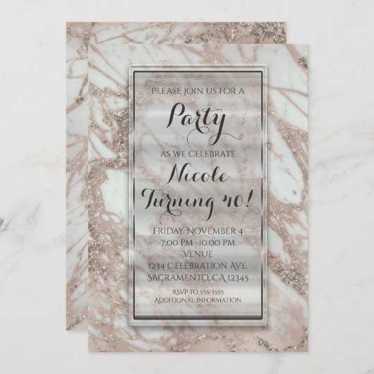 Marmeren glamour roze roze gouden zilveren feest u kaart (Voorkant / Achterkant)