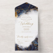 Marmeren Glitter Bruiloft Navyblauw Goud ID644 All In One Uitnodiging (Binnen)