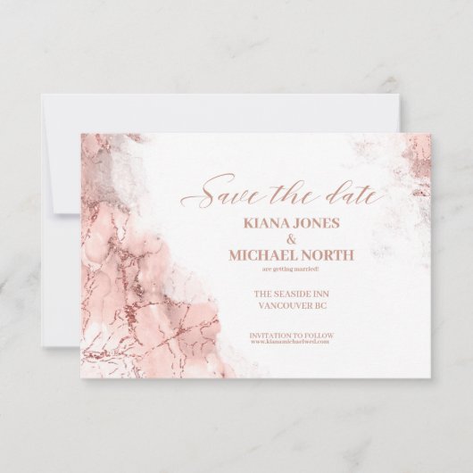 Marmeren Glitter Bruiloft Roze Goud ID644 Save The Date (Voorkant)