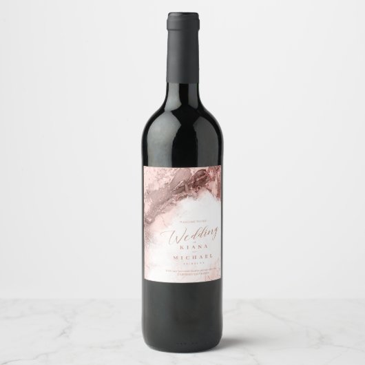 Marmeren Glitter Bruiloft Roze Goud ID644 Wijn Etiket (Voorkant)
