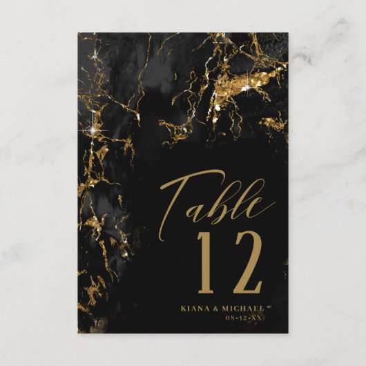 Marmeren Glitter Bruiloft Zwart Goud ID644 Kaart (Achterkant)