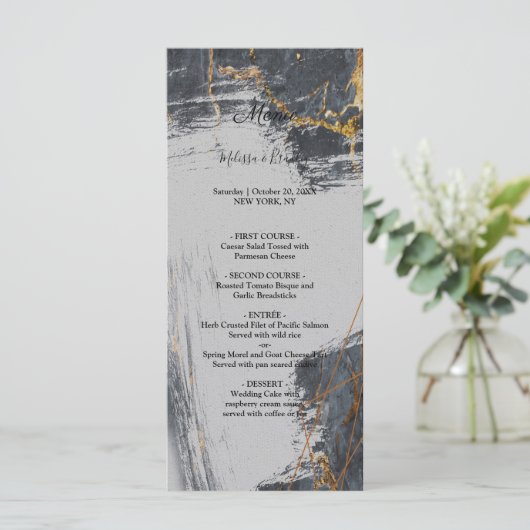 Marmeren Glitter Geometrische Trouwmenu Programmakaart (Staand voorkant)