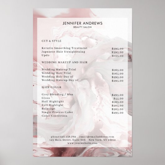 Marmeren Glitter Salon Prijslijst Poster (Voorkant)